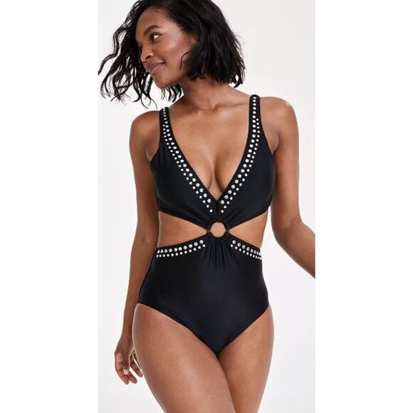 Bar III Tell Me About It Stud One Piece Swimsuit Black XL NWT - Picture 1 of 9